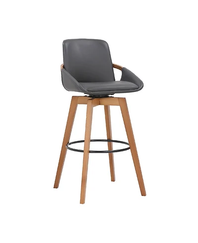 Baylor Swivel Wood Bar or Counter Stool Faux Leather