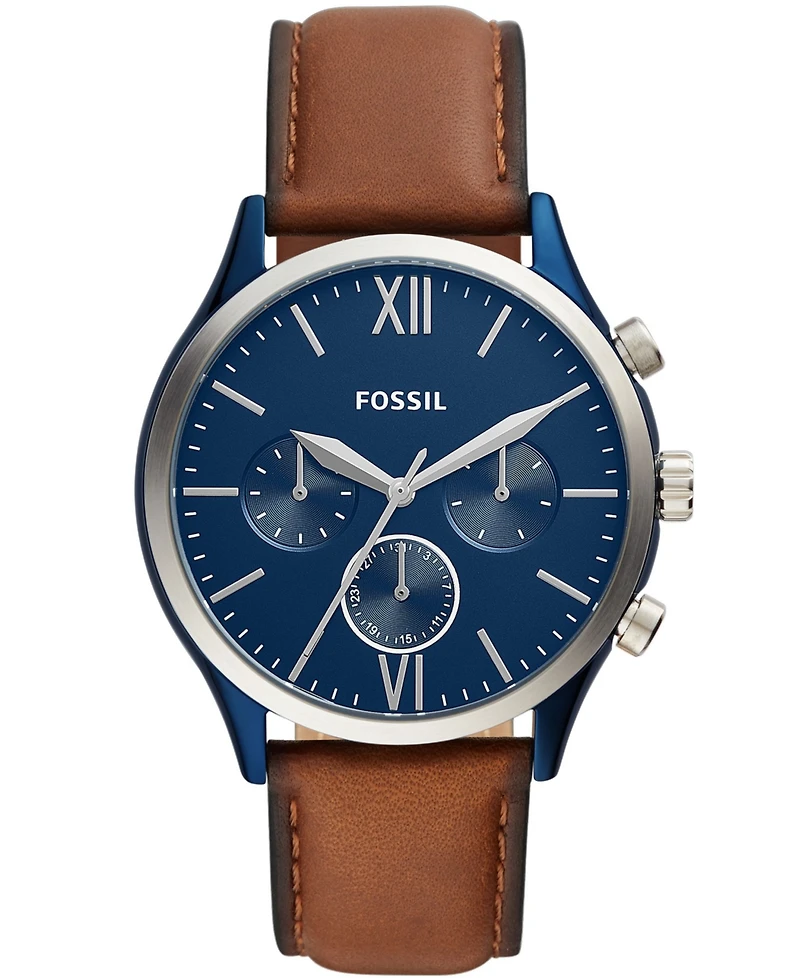 Fossil Men's Fenmore Multifunction Blue Leather Watch 44mm