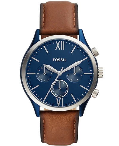 Fossil Men's Fenmore Multifunction Blue Leather Watch 44mm