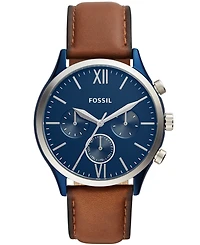 Fossil Men's Fenmore Multifunction Blue Leather Watch 44mm