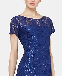 Sl Fashions Sequined Lace Midi Dress