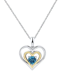 Swiss Blue Topaz Heart 18" Pendant Necklace (1/2 ct. t.w.) in Sterling Silver and 14k Gold