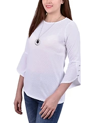 Ny Collection Petite 3/4 Tulip Sleeve Top with Necklace
