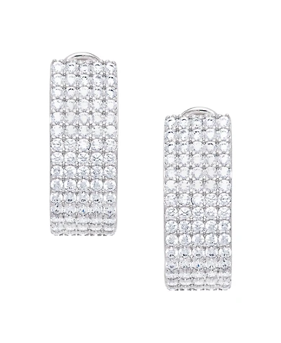 Cubic Zirconia 5 Row Hoop Earrings in Silver Plate