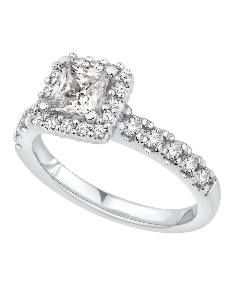 Gia Certified Diamond Princess Halo Bridal Set (1 1/2 ct. t.w.) in 14K White Gold