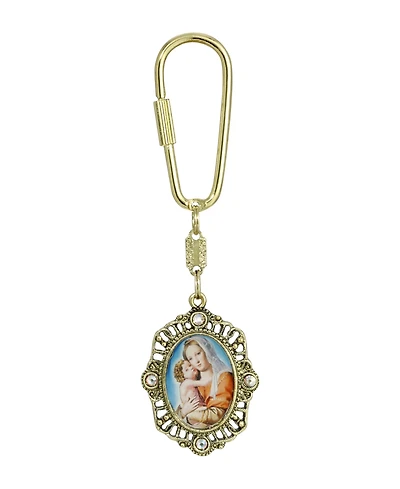 Gold-Tone Mother and Child Oval Key Fob