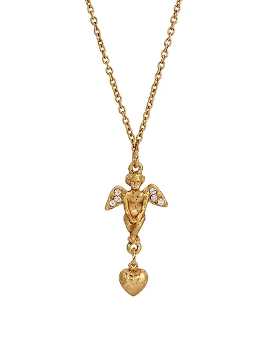 14K Gold-Dipped Crystal Angel Heart Necklace