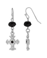 Silver-Tone Crystal Cross Drop Earrings