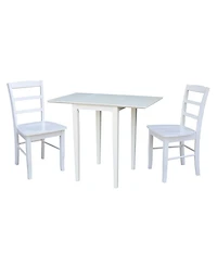Small Dual Drop Leaf Dining Table with 2 Madrid Ladderback Chairs, 3 Piece Dining Set