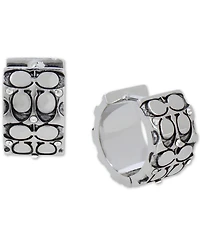 Coach Silver-Tone Small Crystal Quilted C Wide Huggie Hoop Earrings, 0.5"