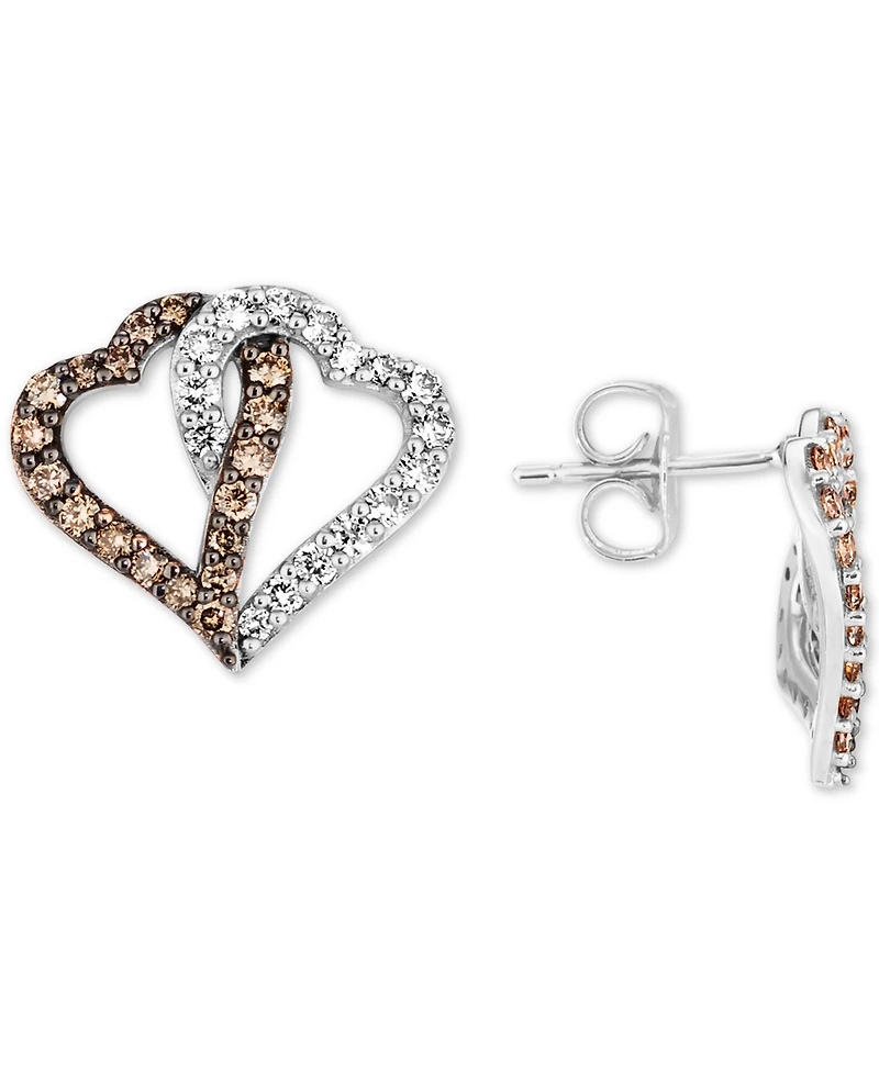 Le Vian Chocolate Diamond (3/8 ct. t.w.) & Nude Interlocking Heart Stud Earrings 14k Rose, Yellow or White Gold