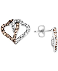 Le Vian Chocolate Diamond (3/8 ct. t.w.) & Nude Interlocking Heart Stud Earrings 14k Rose, Yellow or White Gold