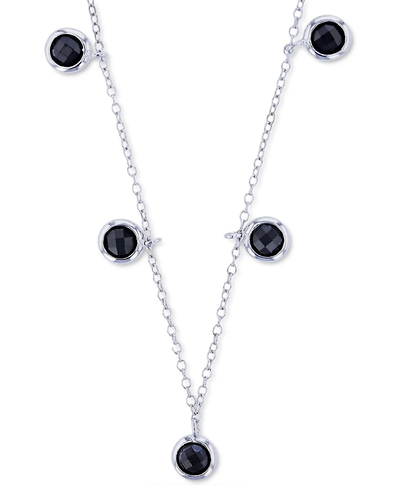 Black Spinel Bezel Dangle 18" Statement Necklace (1-3/8 ct. t.w.) in Sterling Silver
