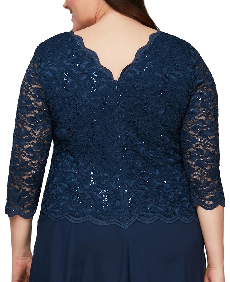Alex Evenings Plus Sequined Lace A-Line Dress