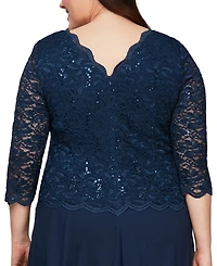 Alex Evenings Plus Sequined Lace A-Line Dress