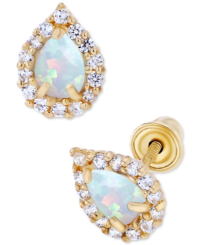 Lab-Grown Opal (1/10 ct. t.w.) & Lab-Grown White Sapphire (1/6 ct. t.w.) Pear Halo Stud Earrings