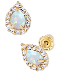 Lab-Grown Opal (1/10 ct. t.w.) & Lab-Grown White Sapphire (1/6 ct. t.w.) Pear Halo Stud Earrings