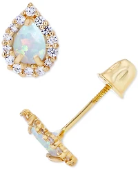 Lab-Grown Opal (1/10 ct. t.w.) & Lab-Grown White Sapphire (1/6 ct. t.w.) Pear Halo Stud Earrings