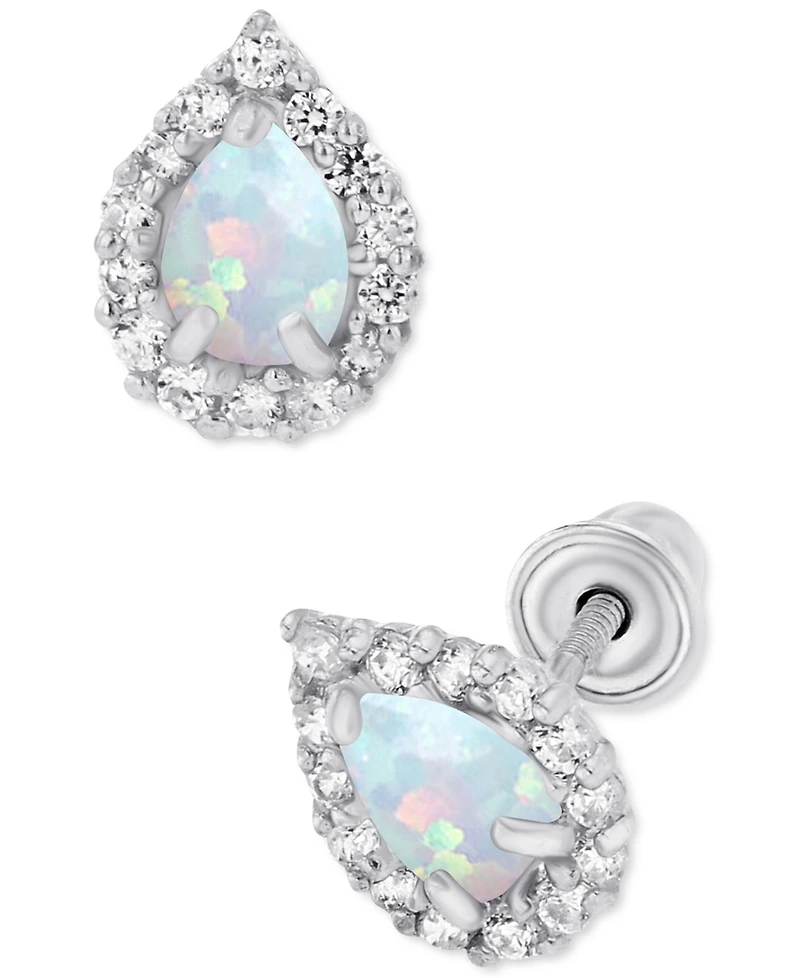 Lab-Grown Opal (1/10 ct. t.w.) & White Sapphire (1/6 Pear Halo Stud Earrings