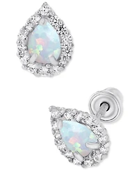 Lab-Grown Opal (1/10 ct. t.w.) & White Sapphire (1/6 Pear Halo Stud Earrings