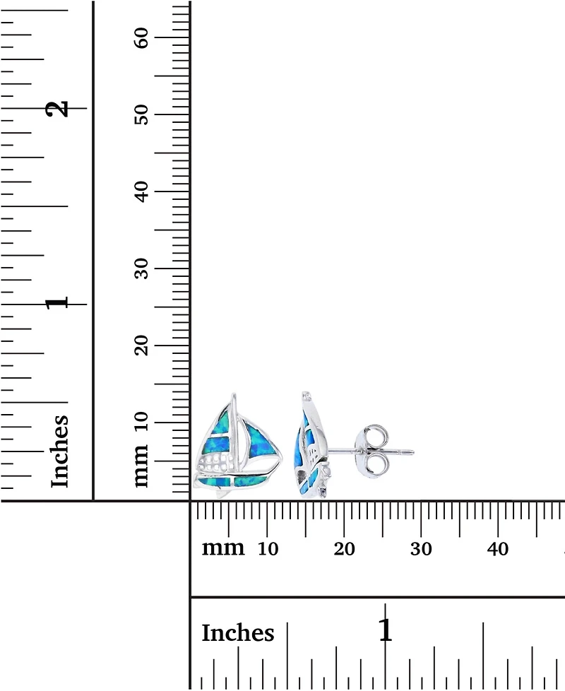 Lab-Grown Blue Opal Sailboat Stud Earrings in Sterling Silver