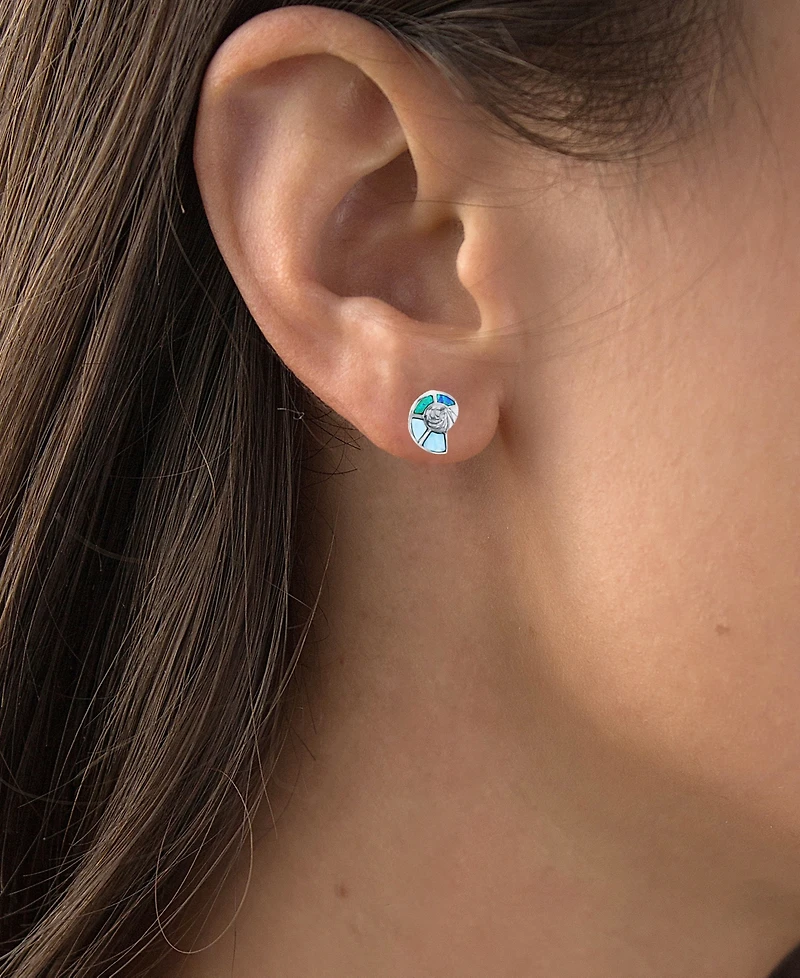 Lab-Grown Blue Opal & Larimar Shell Stud Earrings in Sterling Silver