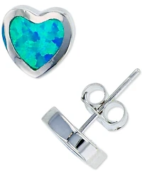 Lab-Grown Blue Opal Heart Stud Earrings in Sterling Silver
