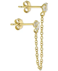 Cubic Zirconia Chain Double Pierced Chain Drop Earrings in Gold-Plated Sterling Silver