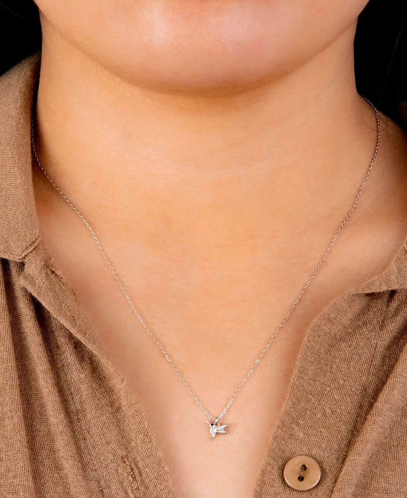 Pave Hummingbird Pendant Necklace in Sterling Silver, 16" + 2" extender