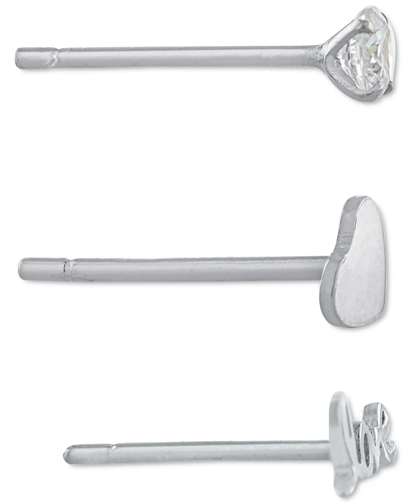 Giani Bernini 3-Pc. Set Cubic Zirconia & Love-Themed Stud Earrings in Sterling Silver, Created for Macy's