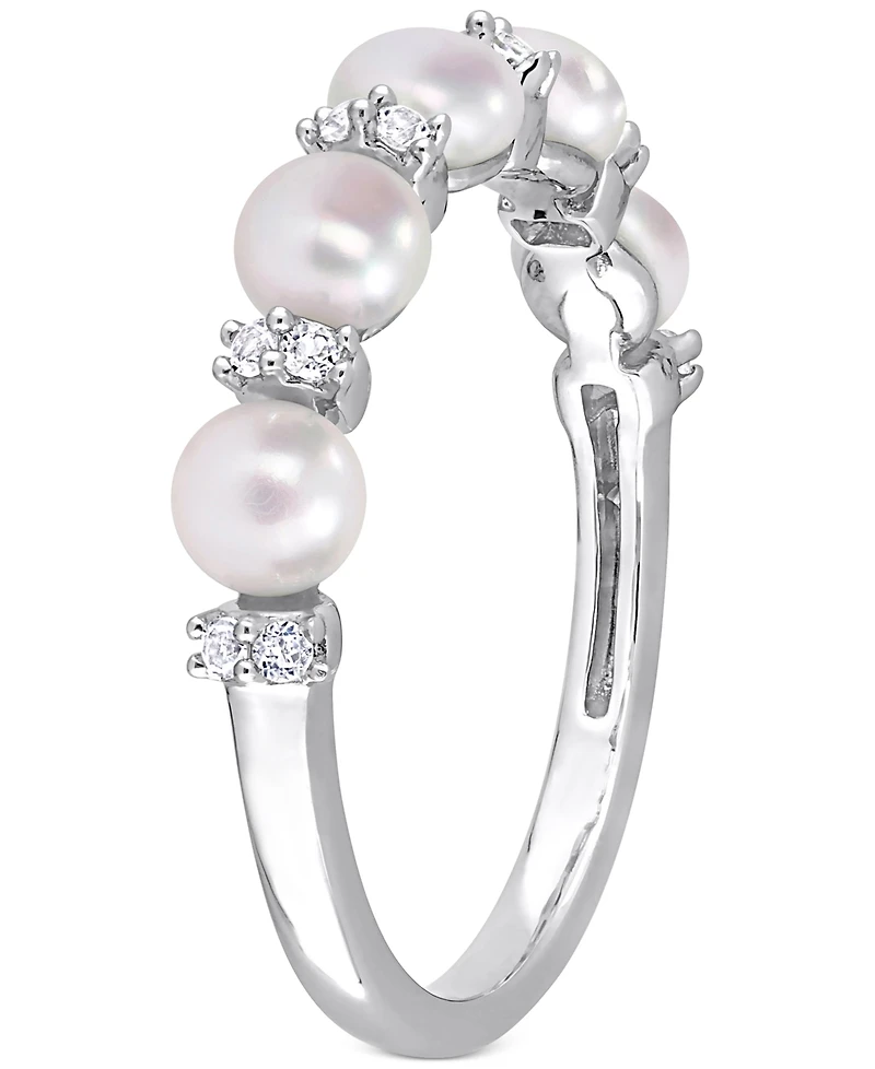Cultured Freshwater Pearl (3-1/2-4mm) & White Topaz (1/8 ct. t.w.) Ring Sterling Silver