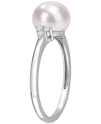 Cultured Freshwater Pearl (7-1/2mm) & Cubic Zirconia Ring Sterling Silver