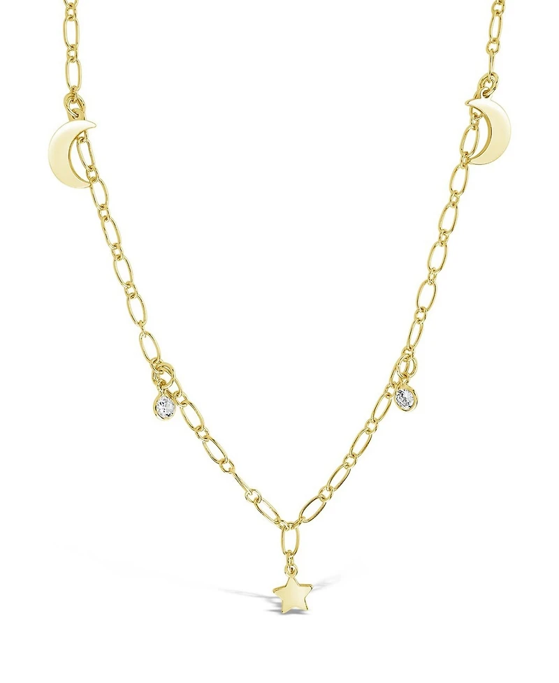 Women's Sparkling Cubic Zirconia Star and Moon Chain Necklace