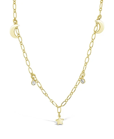 Women's Sparkling Cubic Zirconia Star and Moon Chain Necklace