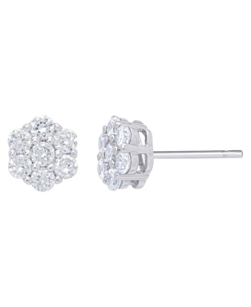 Cubic Zirconia Flower Stud Silver Plate Earrings