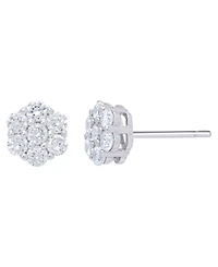 Cubic Zirconia Flower Stud Silver Plate Earrings