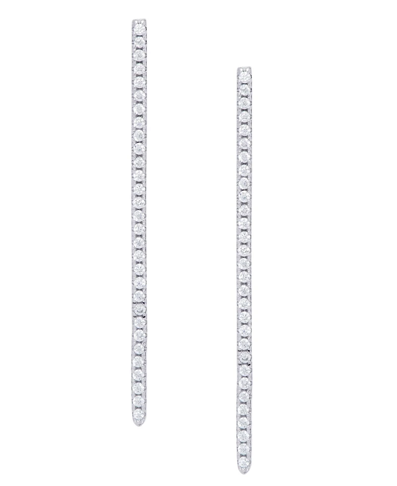Cubic Zirconia Line Stud Silver Plate Earrings