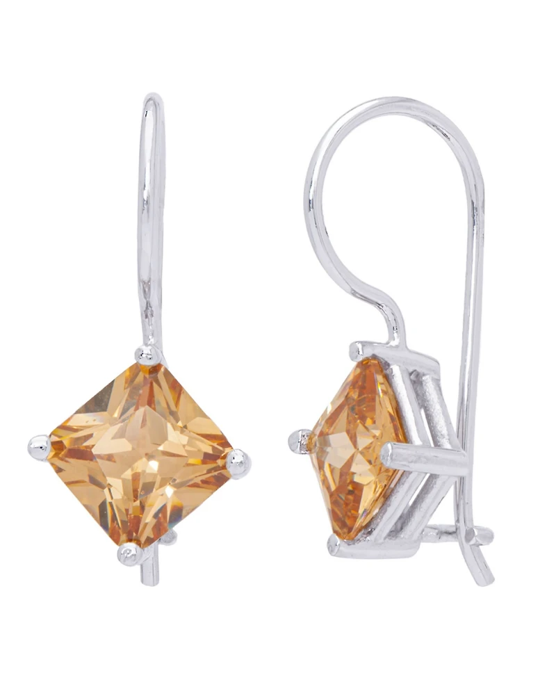 Simulated Gemstone Square Lever Back Silver Plate Earrings