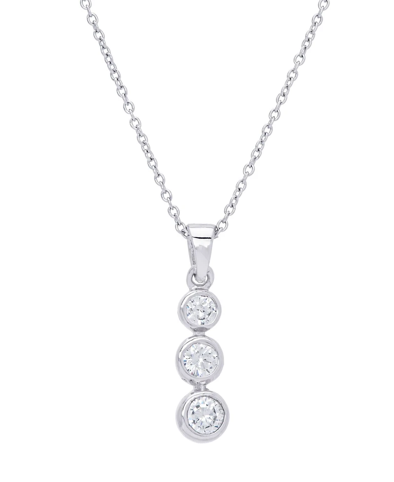 Cubic Zirconia Round 3 Drop Pendant 18" Silver Plate Necklace