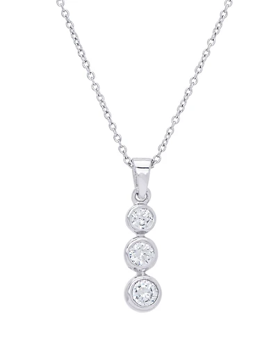 Cubic Zirconia Round 3 Drop Pendant 18" Silver Plate Necklace