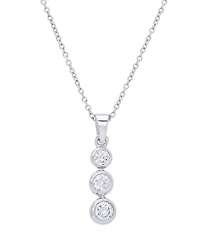 Cubic Zirconia Round 3 Drop Pendant 18" Silver Plate Necklace