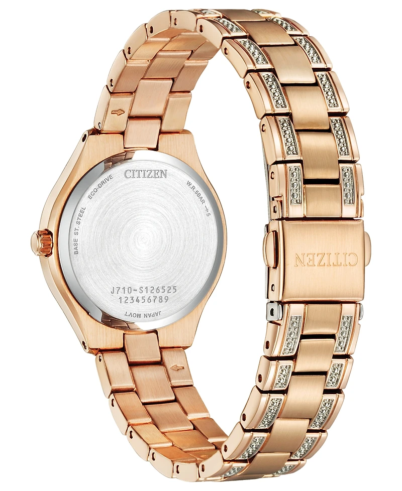 Citizen Eco-Drive Women's Silhouette Crystal Rose Gold-Tone Stainless Steel Bracelet Watch 30mm