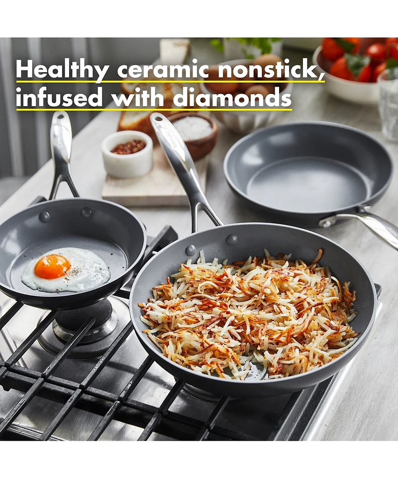GreenPan Valencia Pro Healthy Ceramic Nonstick 8", 9.5" & 11" Frypan Set