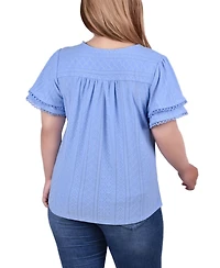 Ny Collection Plus Double Flutter Sleeve Knit Eyelet Top