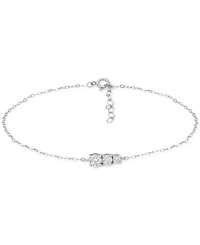 Giani Bernini Cubic Zirconia Graduated Three Stone Chain Link Ankle Bracelet in Sterling Silver, Created for Macy's