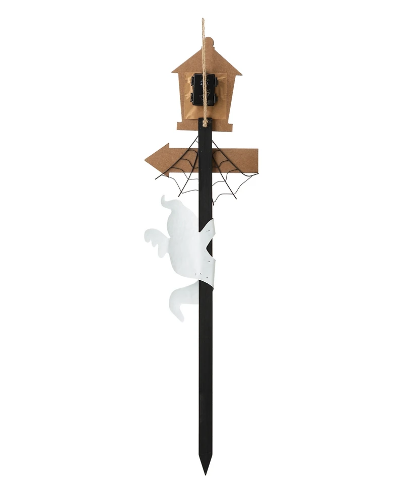 Glitzhome 42" Lighted Halloween Wooden Haunted House Yard Stake