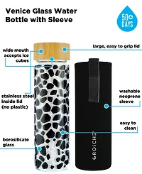 Grosche Venice Glass Water Bottle with Bamboo Lid and Protective Sleeve, 22.6 fl oz Capacity
