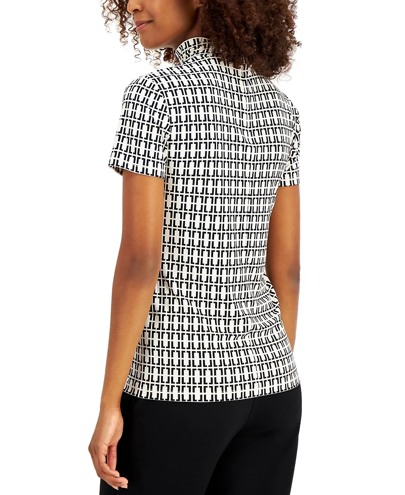 Anne Klein Short-Sleeve Mock-Neck Top