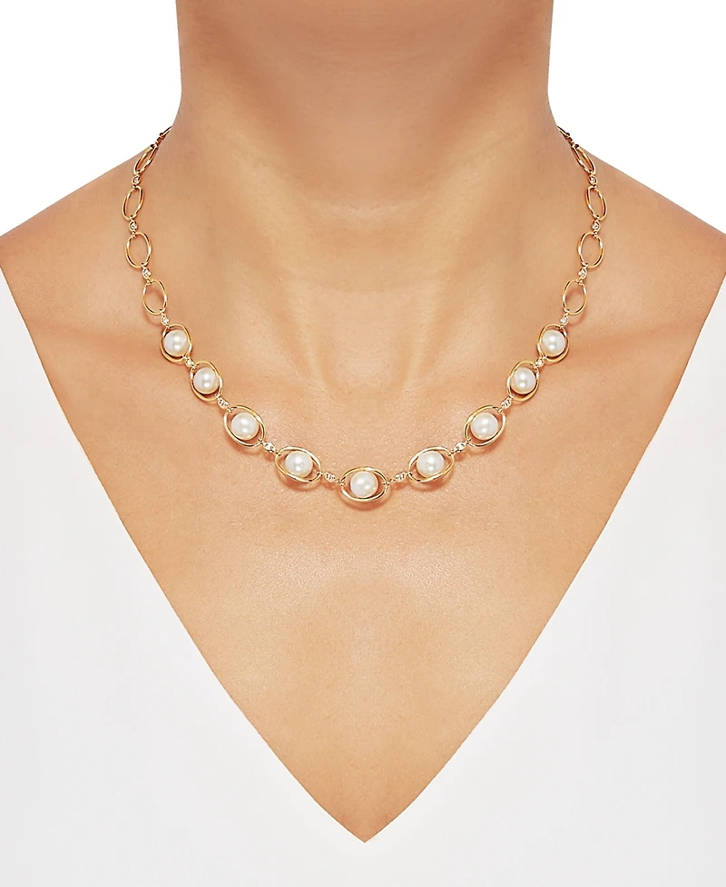 Cultured Freshwater Pearl (8-8-1/2mm) & White Topaz (1/2 ct. t.w.) 18" Statement Necklace in 14k Yellow Gold-Plated Sterling Silver