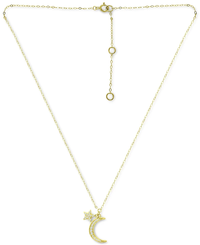 Giani Bernini Cubic Zirconia Moon & Star Pendant Necklace, 16" + 2" extender, Created for Macy's